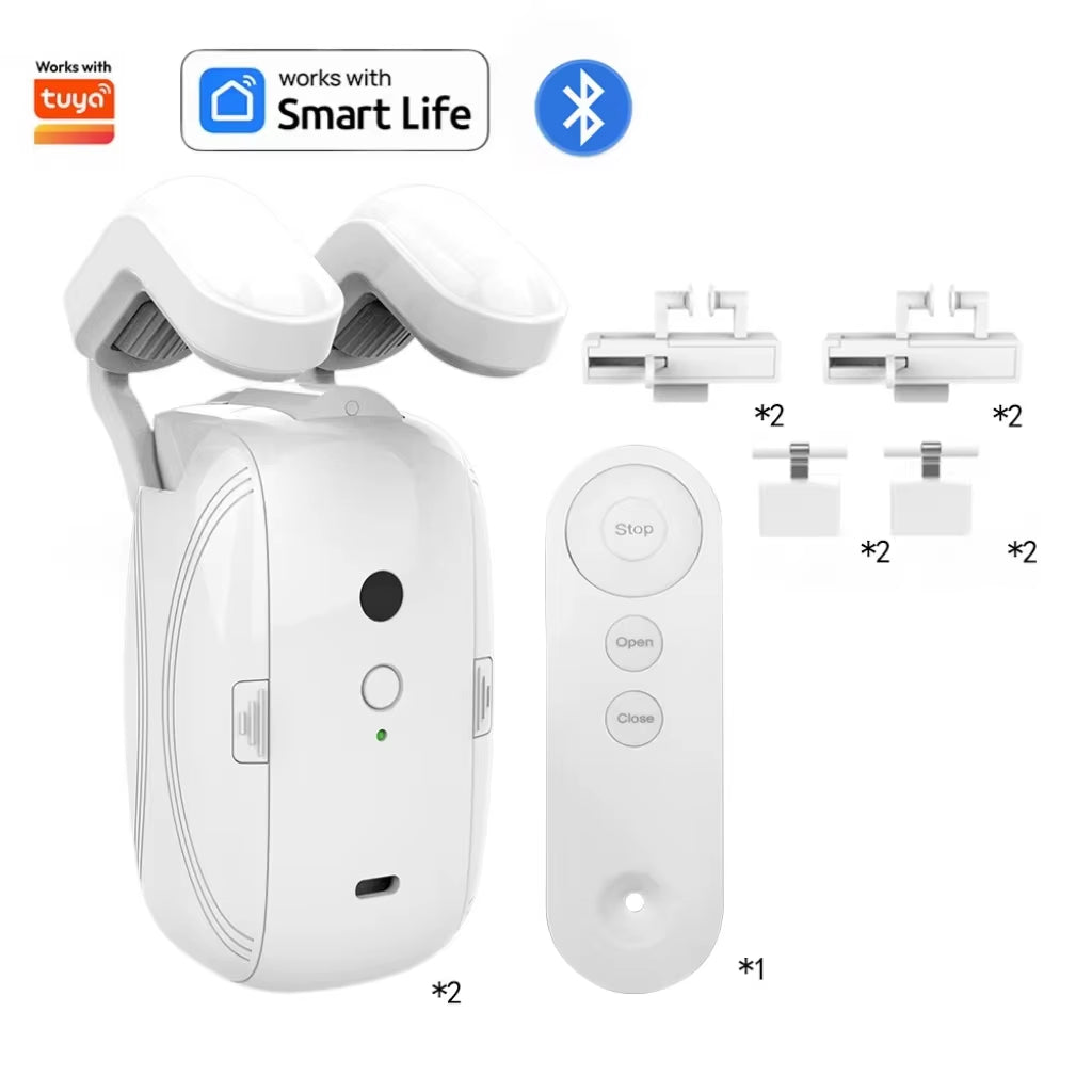 Works with Tuya Automatic Curtain Robots Smart Curtain Opener Roman Rod TU Remote Control 3-In-1 Light Sensor， Easy Installation