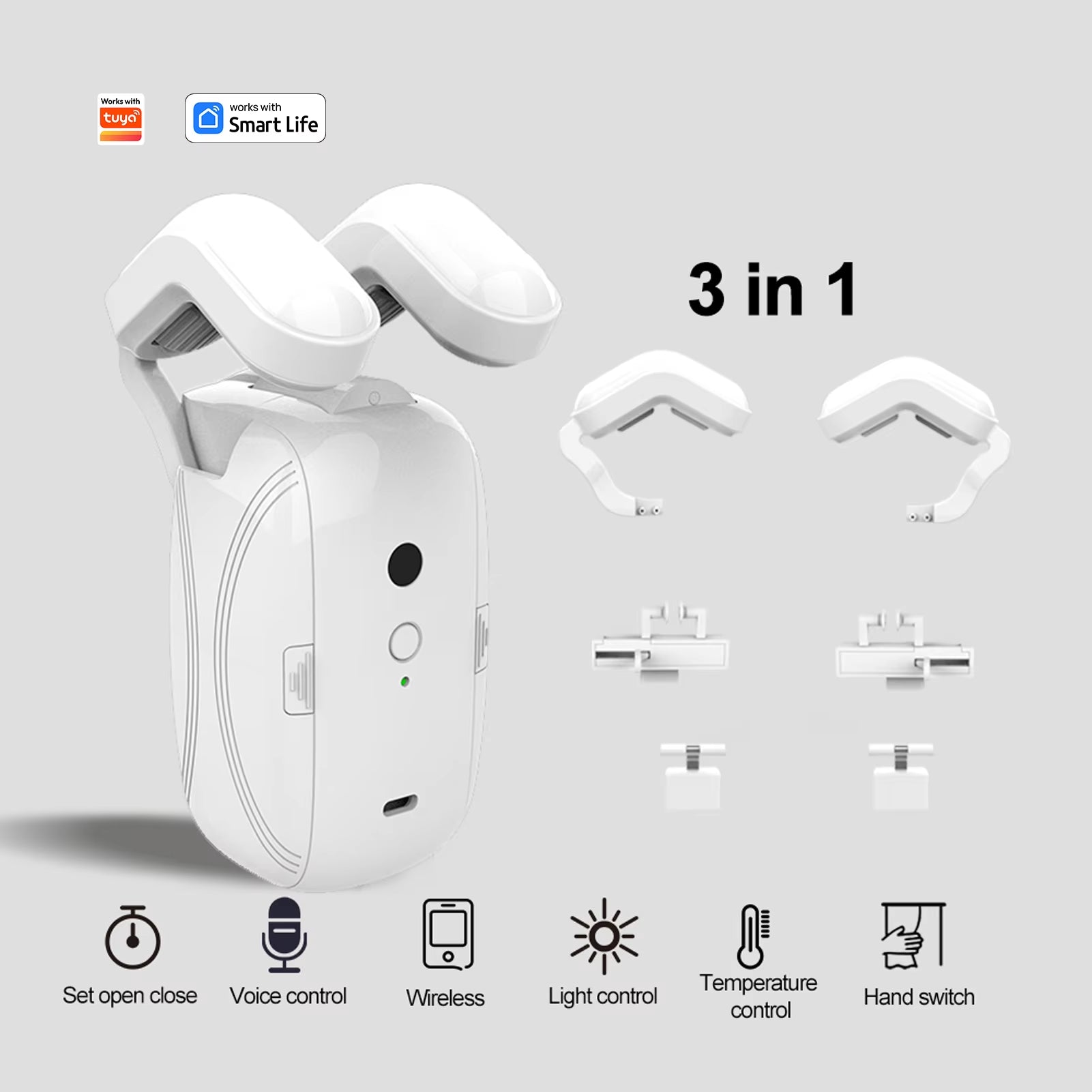 Works with Tuya Automatic Curtain Robots Smart Curtain Opener Roman Rod TU Remote Control 3-In-1 Light Sensor， Easy Installation