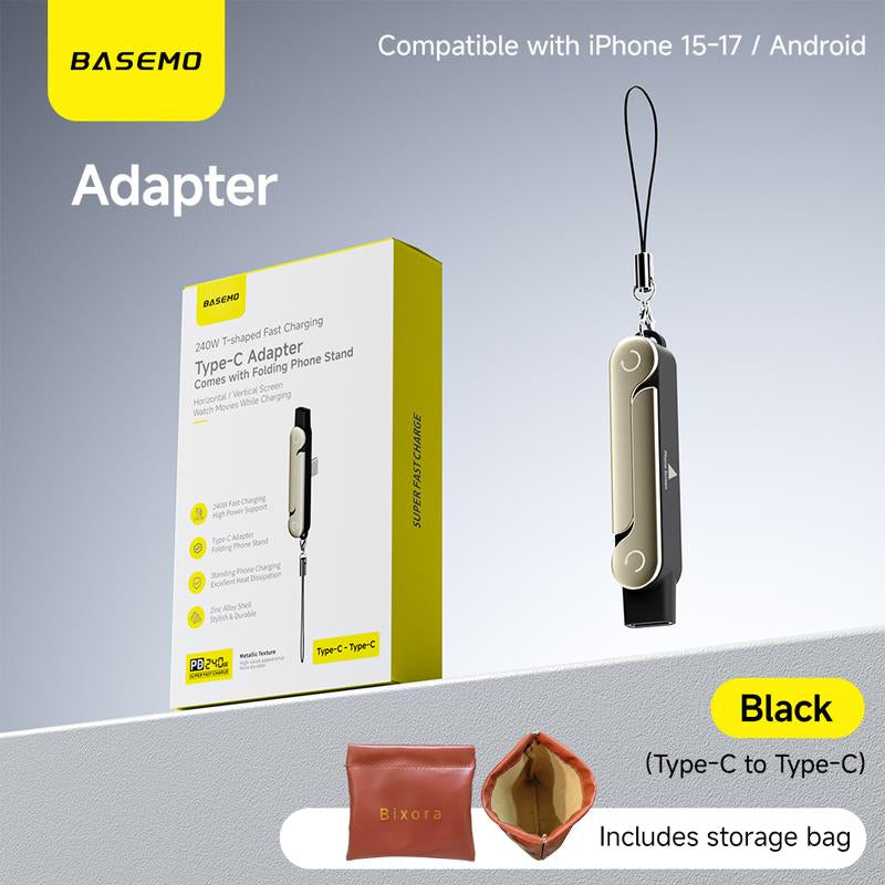 Basemo 240W Super Fast Charging 360° Rotating Invisible Stand Detachable Two-In-One Charging Cable, Zinc Alloy Silicone Type-C Cable Compatible with Apple and Samsung, Essential for Gaming, Office, and Car Use | Bestselling Cutting-Edge Technology.