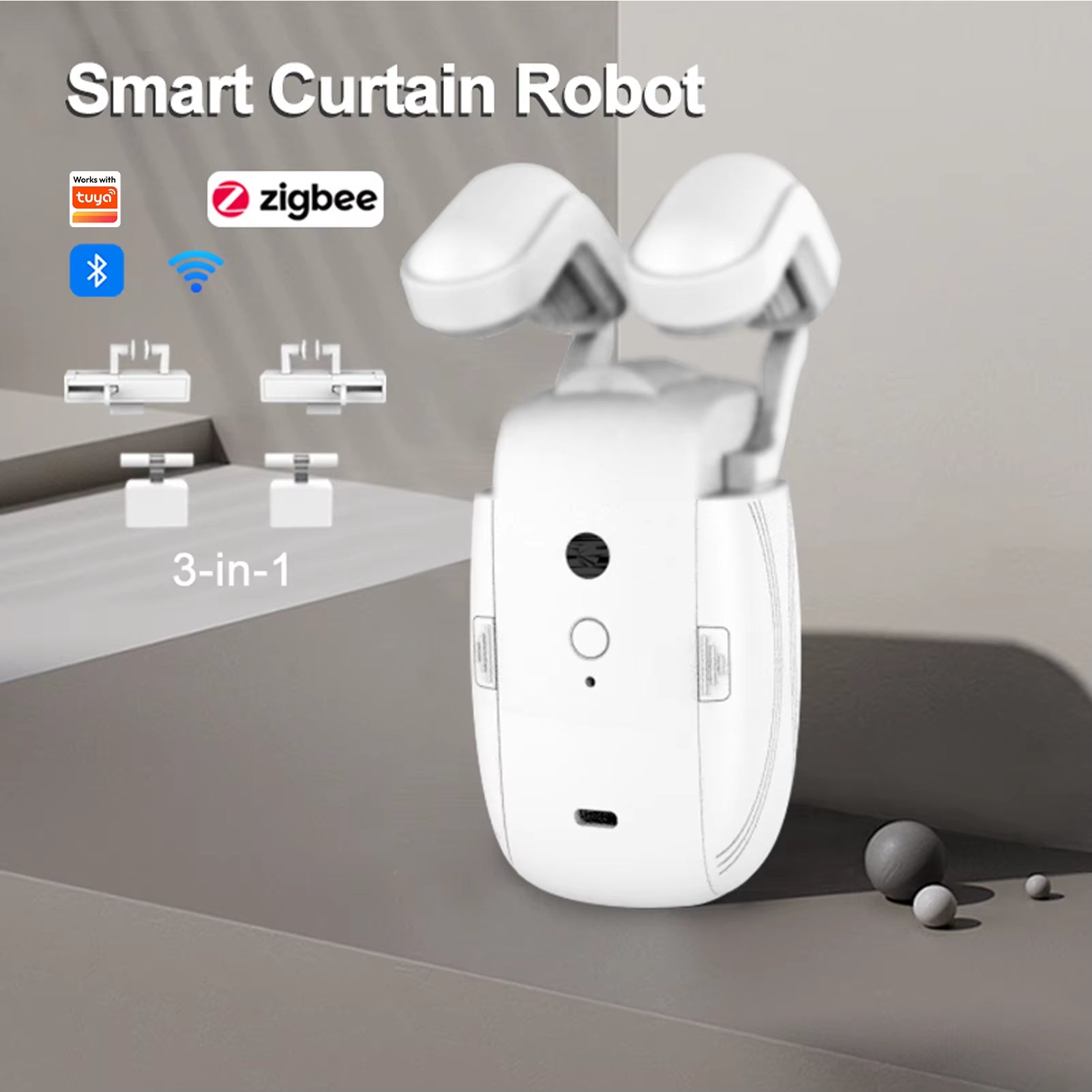 Works with Tuya Automatic Curtain Robots Smart Curtain Opener Roman Rod TU Remote Control 3-In-1 Light Sensor， Easy Installation