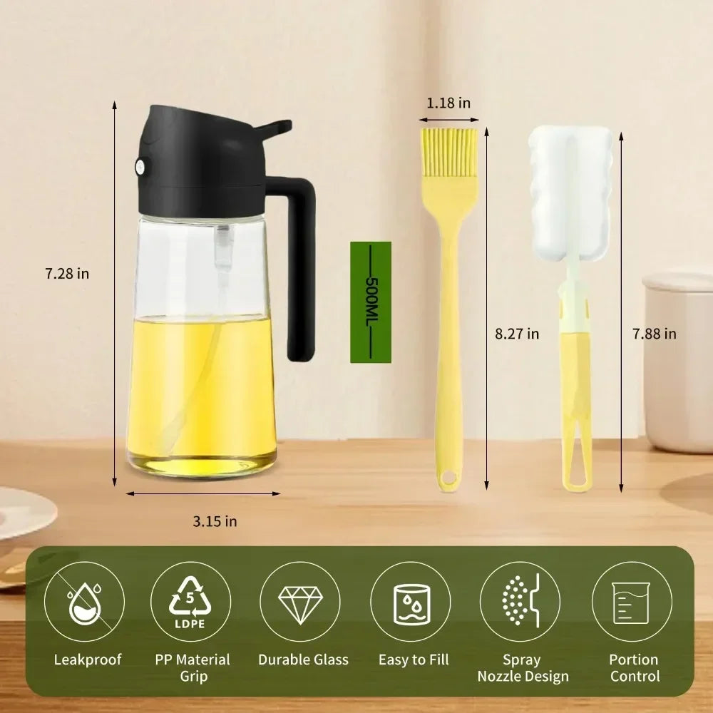 2IN1 Replacement for Oil Take Dispenser Mister Plastics Bottle with 2Pcs Brush Spray Pour Cooking Spritzer BBQ Oil Spray Bottle