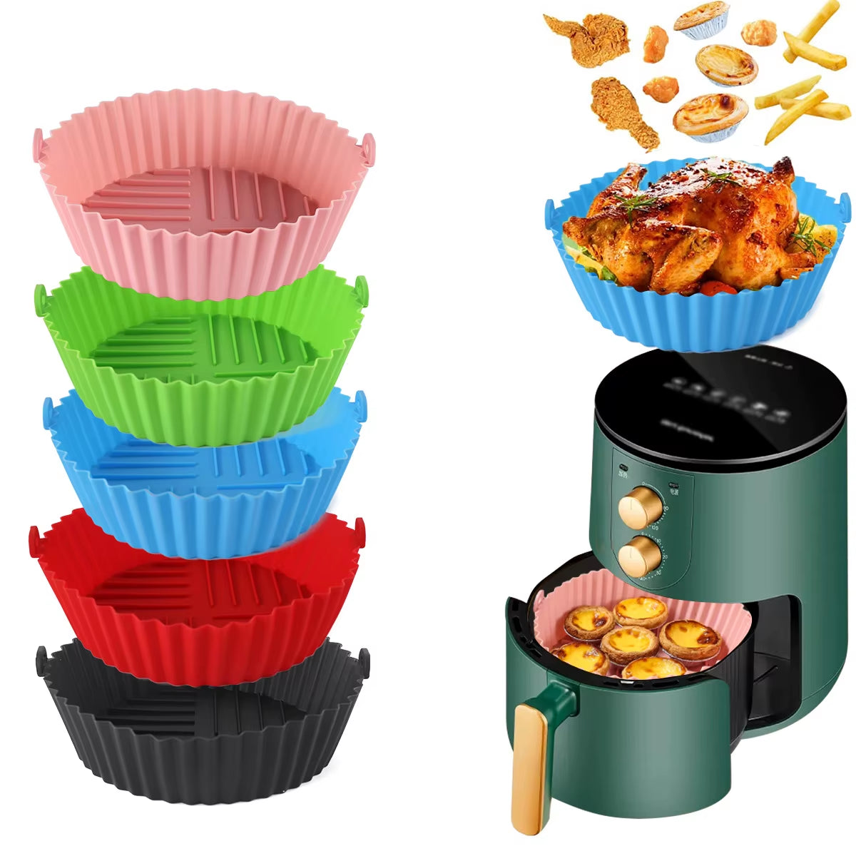 1PC Silicone Air Fryer Baking Tray Circular Foldable Food Grade High Temperature Resistant and Easy to Clean Oven Mat