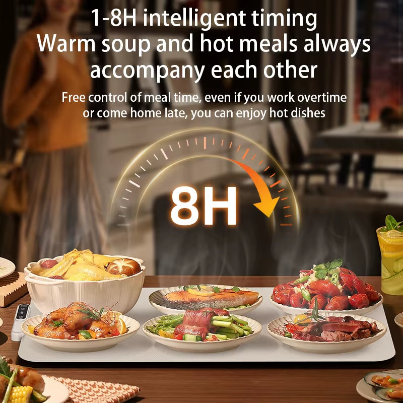 Food Warmer Pad Foldable Silicone Heating Pad Portable Meal Cart Insulation Pad 8-Level Temperature Adjustment