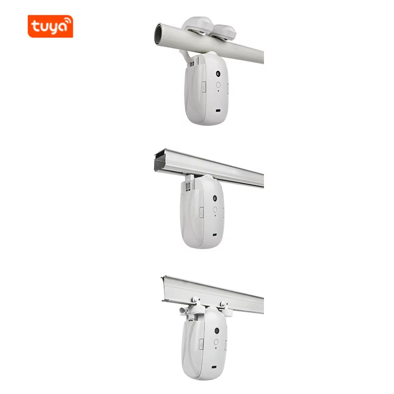 Works with Tuya Automatic Curtain Robots Smart Curtain Opener Roman Rod TU Remote Control 3-In-1 Light Sensor， Easy Installation