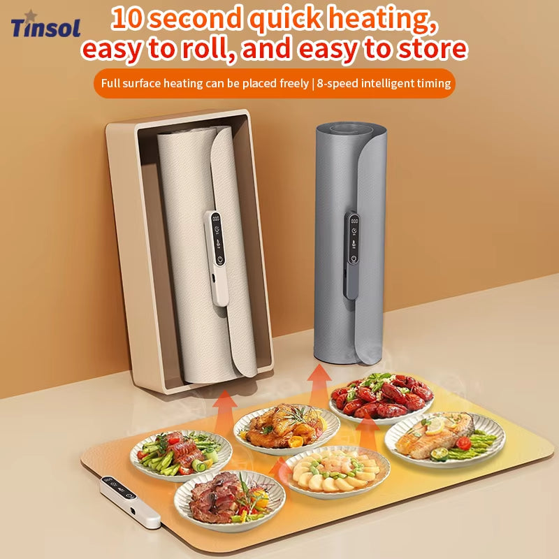 Food Warmer Pad Foldable Silicone Heating Pad Portable Meal Cart Insulation Pad 8-Level Temperature Adjustment