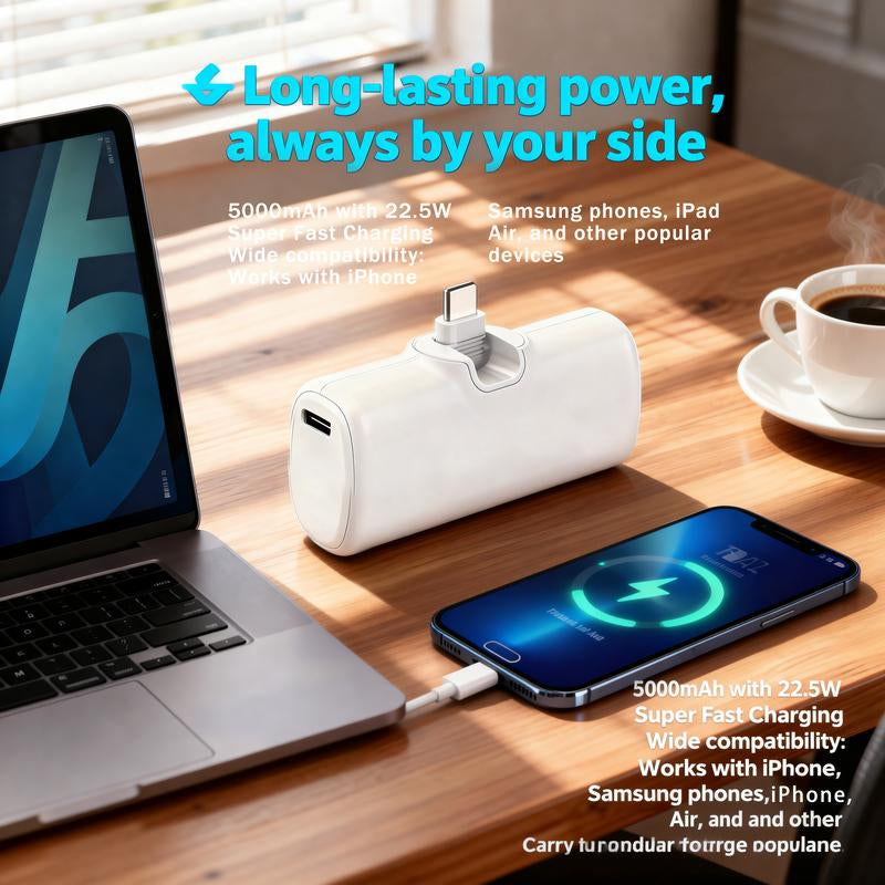 22.5W Fast Output with 5000Mah Mini Portable Charger, Featuring Both Type-C for Universal Compatibility with Ios and Android Devices. Its Compact Design Includes Power Display for Accurate Battery Monitoring.