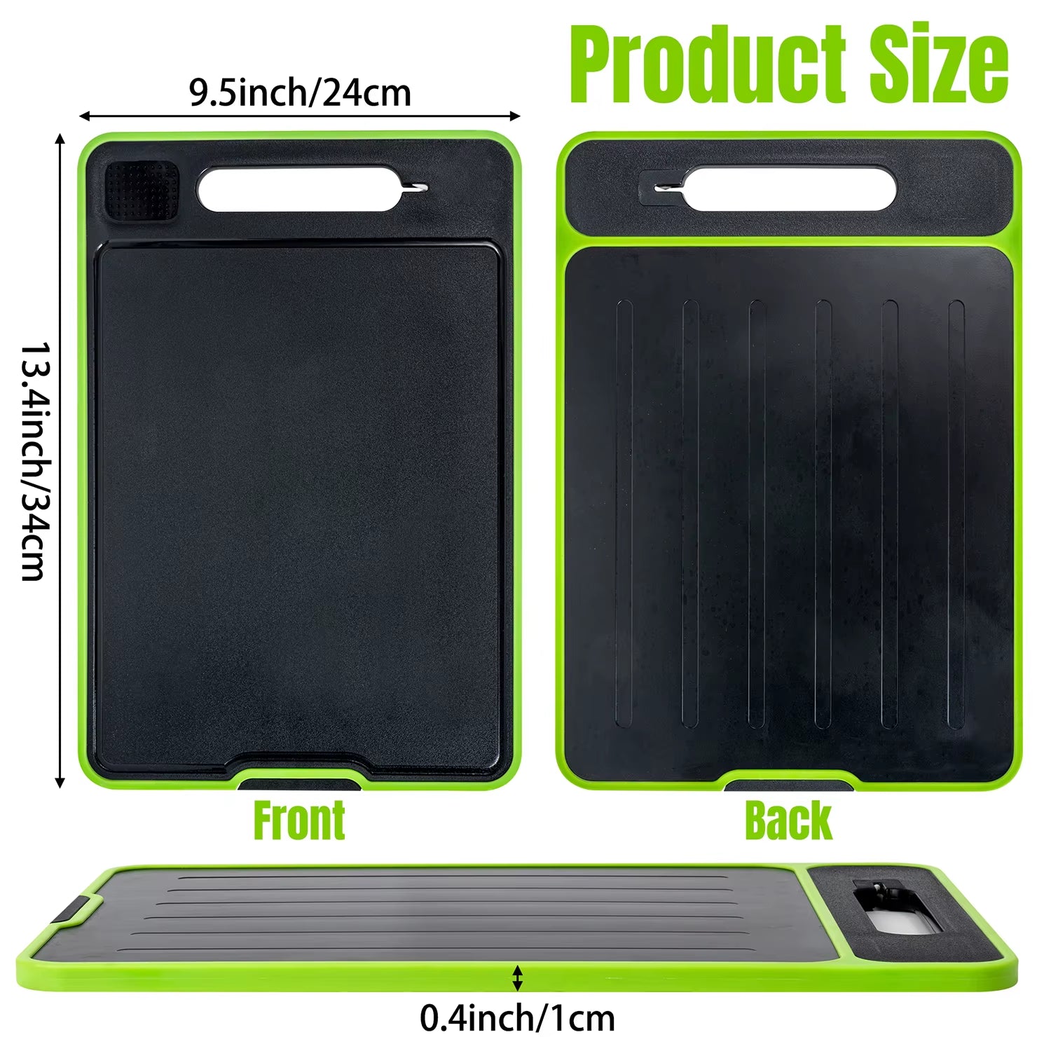 4-In-1 Cutting Board with Handle Chopping Large Meat Butcher Knife Sharpener Garlic Grater Quickly Defrost Meat for Kitchen