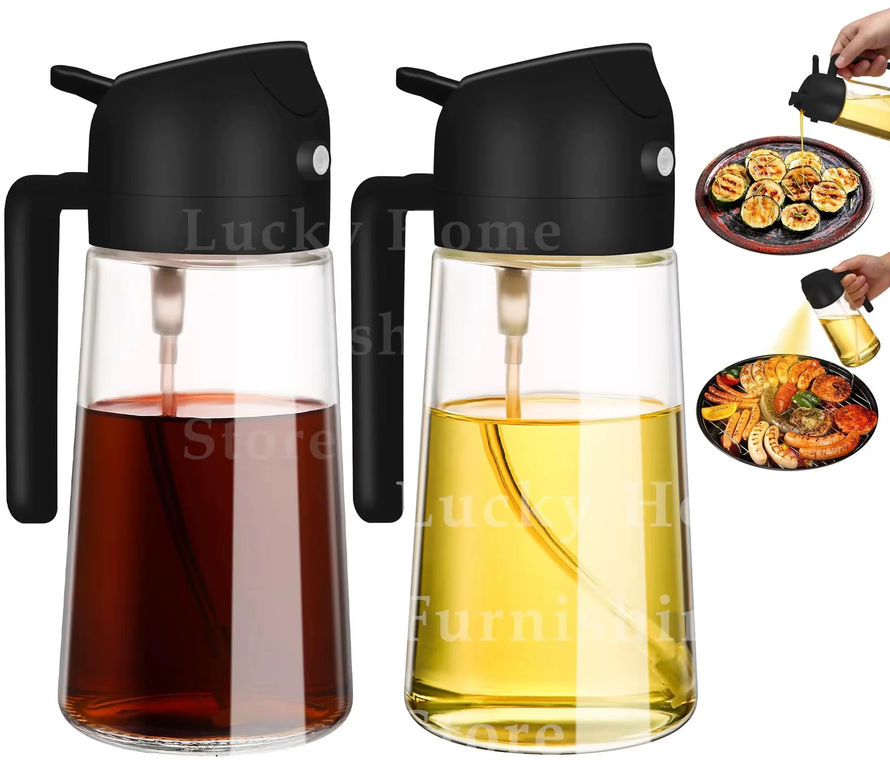 2IN1 Replacement for Oil Take Dispenser Mister Plastics Bottle with 2Pcs Brush Spray Pour Cooking Spritzer BBQ Oil Spray Bottle