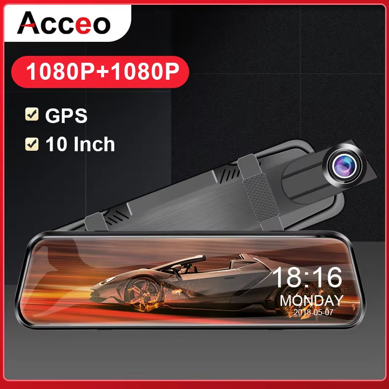 10 Inch Car DVR Car Touch Screen Video Recorder Dual 1080P Rearview Mirror Front and Rear HD Night Vision Camera Mirror