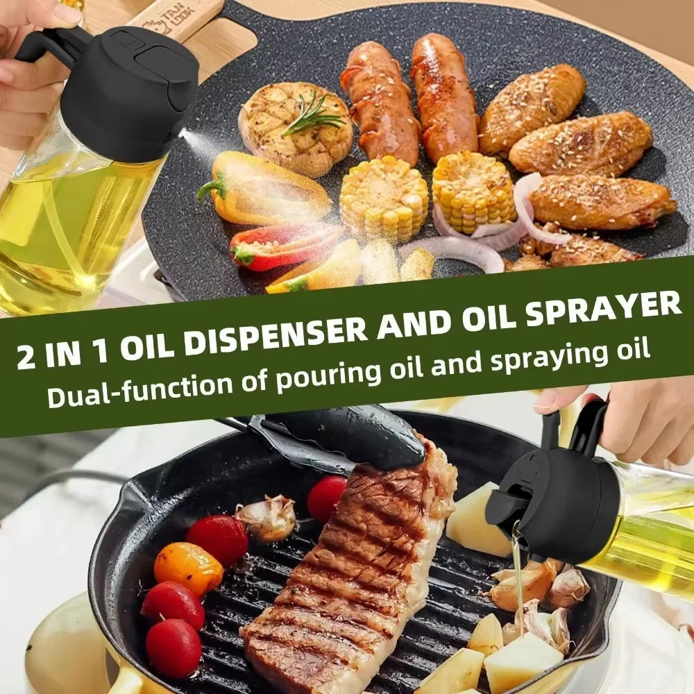 2IN1 Replacement for Oil Take Dispenser Mister Plastics Bottle with 2Pcs Brush Spray Pour Cooking Spritzer BBQ Oil Spray Bottle
